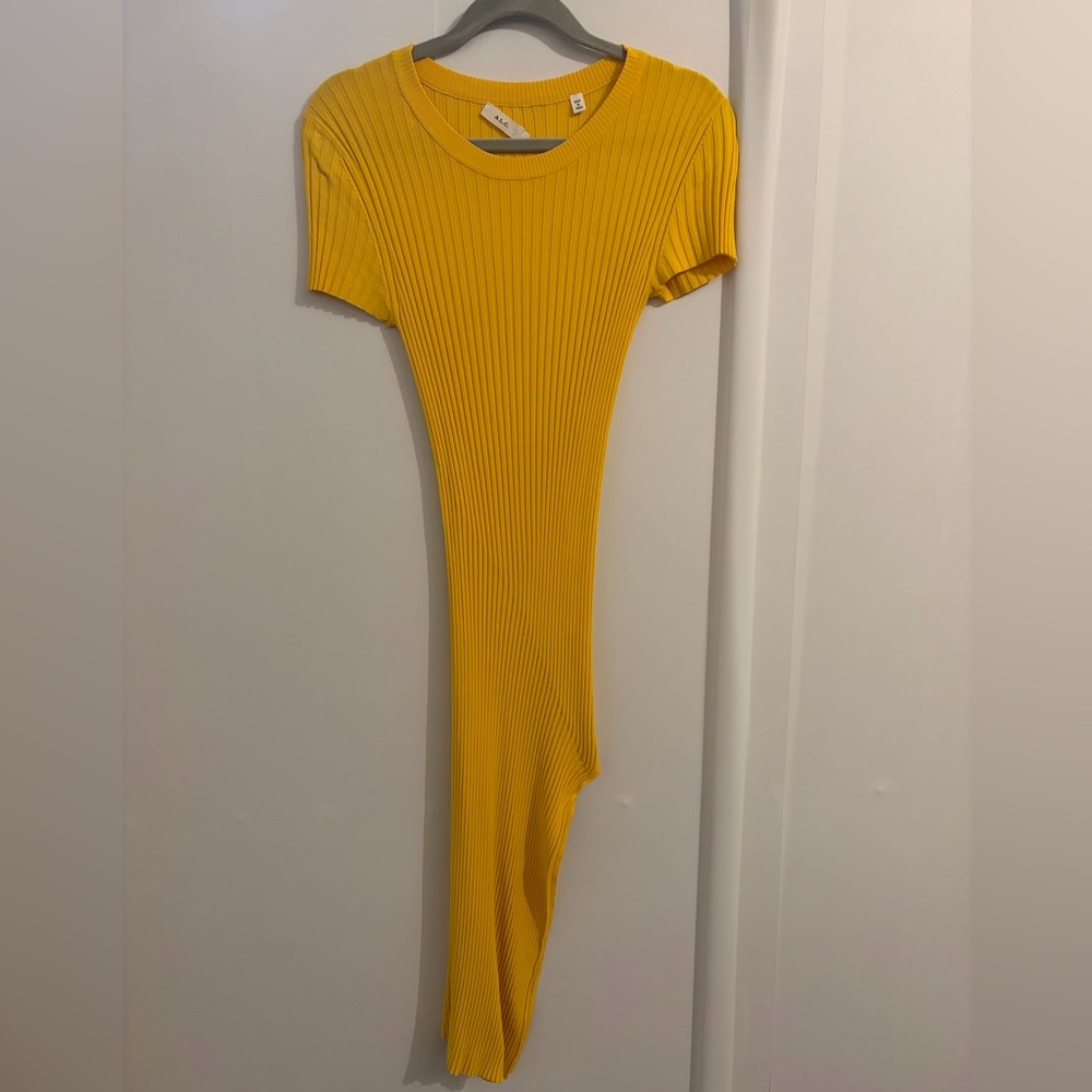 A.L.C. Yellow Ribbed Short Sleeve Dress
